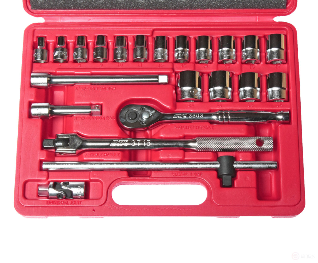 Набор головок торцевых 3/8" 6-ти гранных 6-22мм 22 предмета в кейсе JTC