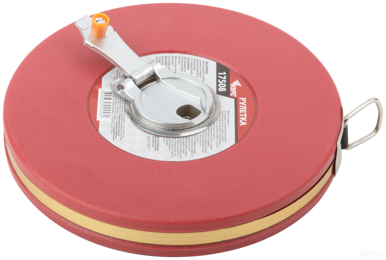 Tape measure, fiberglass tape, red plastic case 30 m