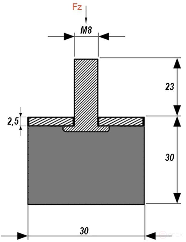 Vibration isolator (rubber-metal buffer) M8x23 up to 51 kg KIPP K0568.03003055
