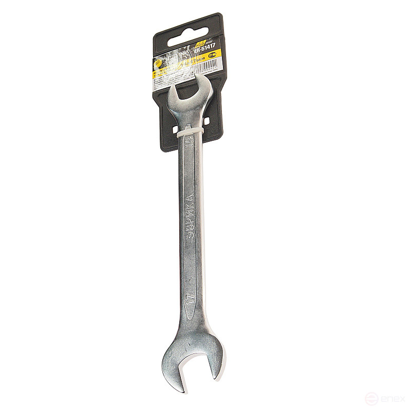 Ключ рожковый 14x17мм ER-51417 (Chrome vanadium) на держателе PRO ЭВРИКА 1/10/100