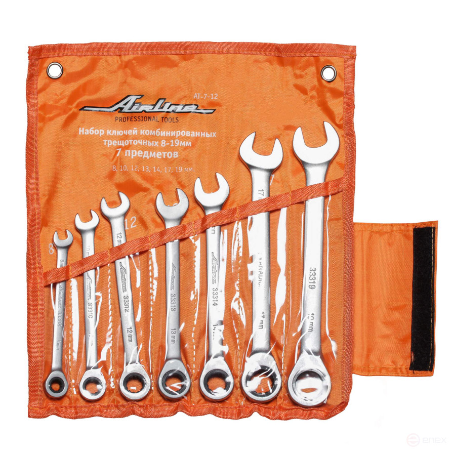 Набор ключей комбинированных трещоточных 7 предметов (8,10,12,13,14,17,19мм) сумка AT-7-12