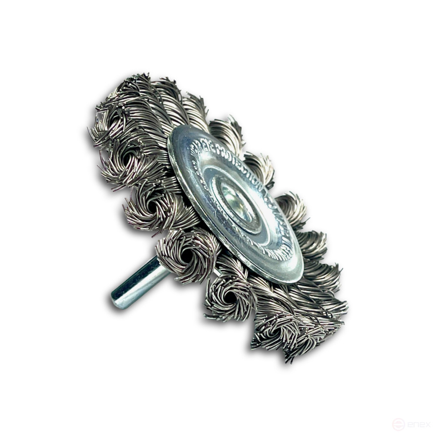 Щетка дисковая жгутовая, Д75*12 мм, хвостовик 6 мм, 18 жгутов, стальная гофрированная проволока STH 0,50 мм