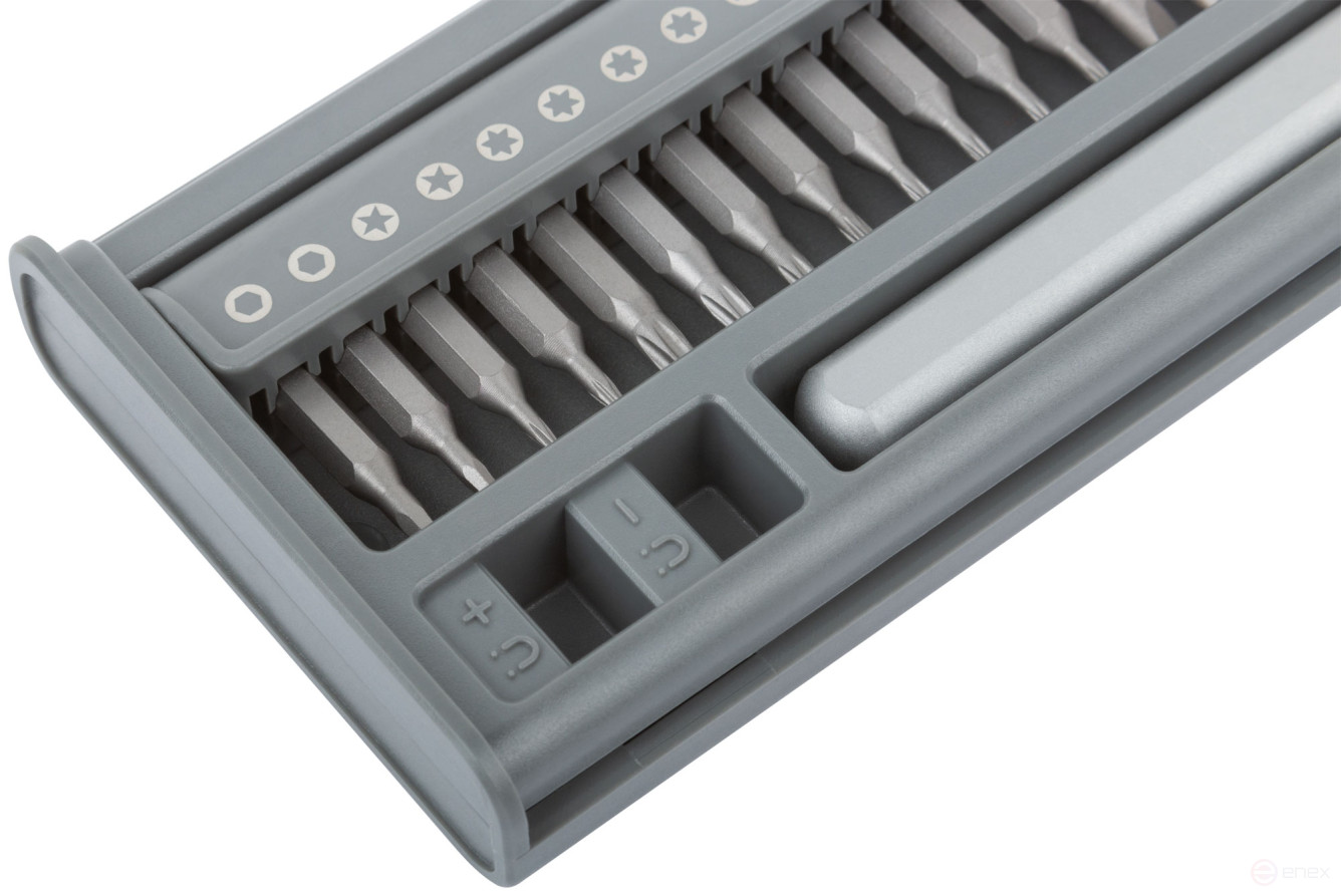 Screwdriver with bits for precision work, 24 CrV bits, plastic box