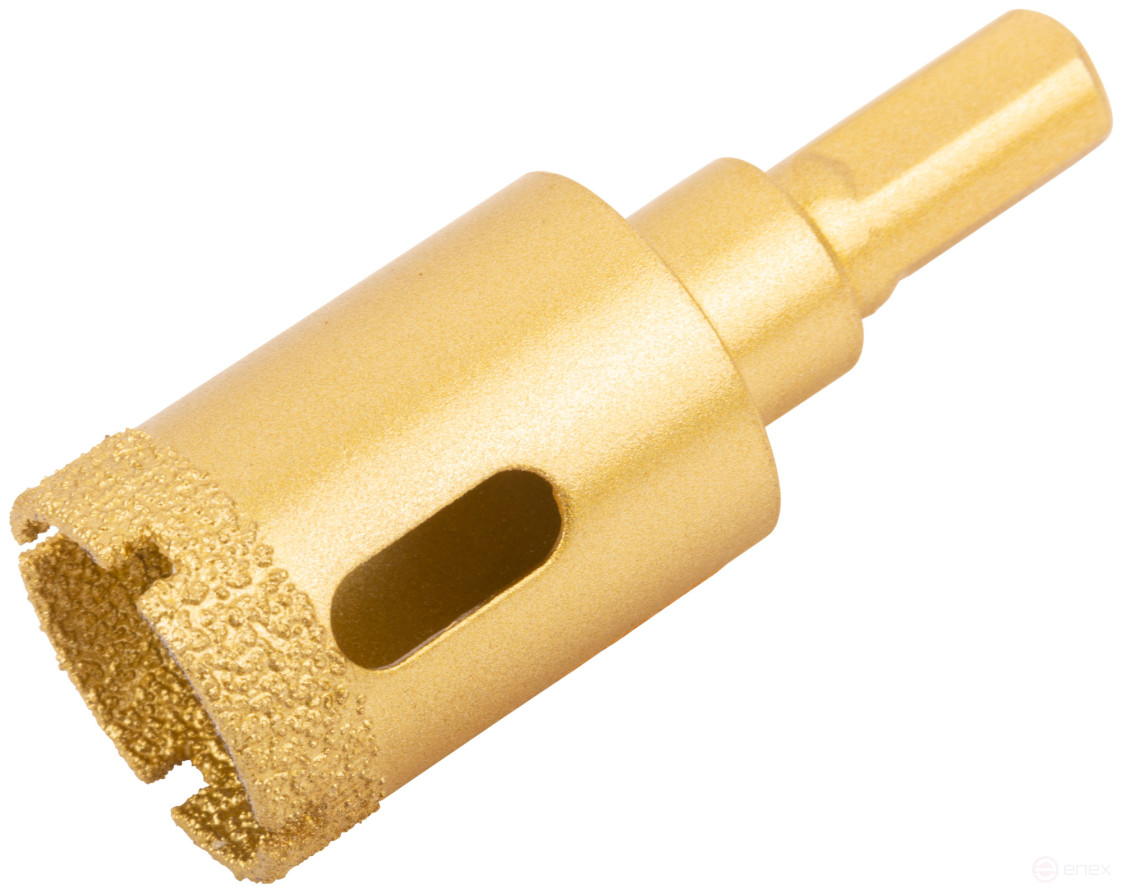 Коронка кольцевая по керамограниту, камню, кафелю и стеклу алмазная, вакуумное спекание 25х65 мм