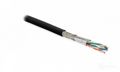 SFTP4-C7-S23-OUT-PE-BK-500 (500 м) Кабель витая пара, экранированная (S/FTP), категория 7, 4 пары (23AWG), одножильный (solid), каждая пара в фольге, общий экран - оплетка, PE, черный