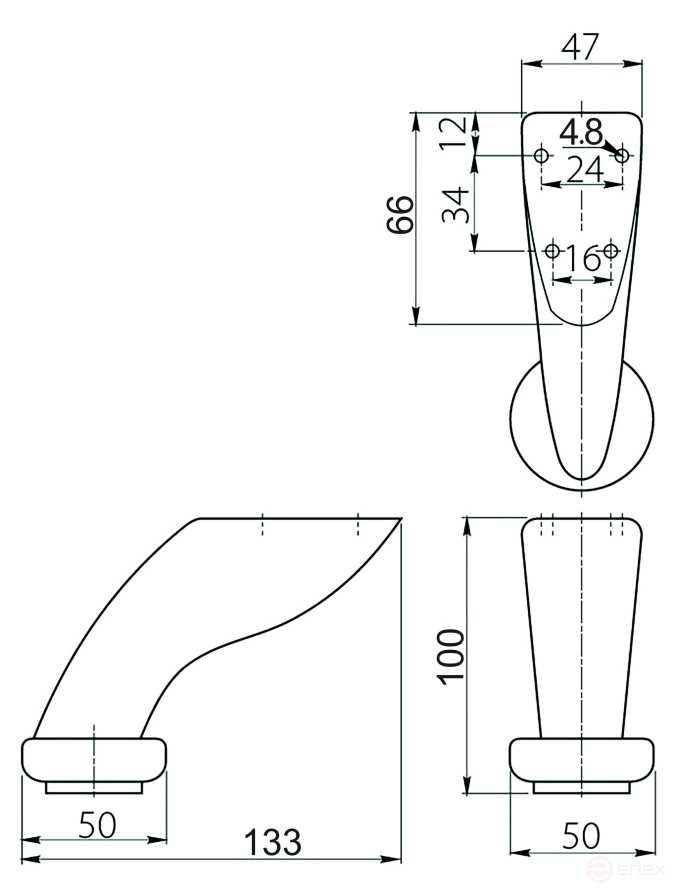 Опора меб. мет. D-712 h100 хром AKS