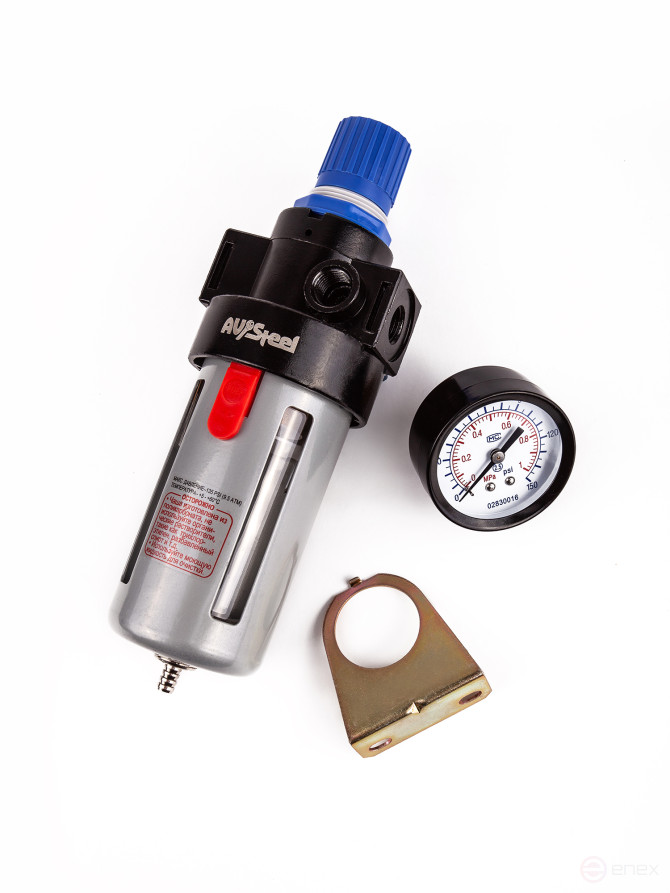 Dehumidifier filter with pressure regulator for 1/4" to 9 atm pneumatic tools "AV Steel" AV-700505
