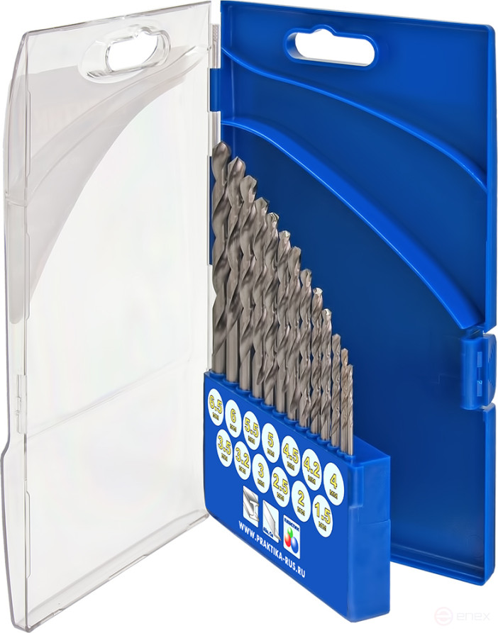 A set of drills for metal PRACTICE "Profi" 13 pcs. 1,5-6,5 + 3,2 , 4.2mm PRO cassette (640-278)