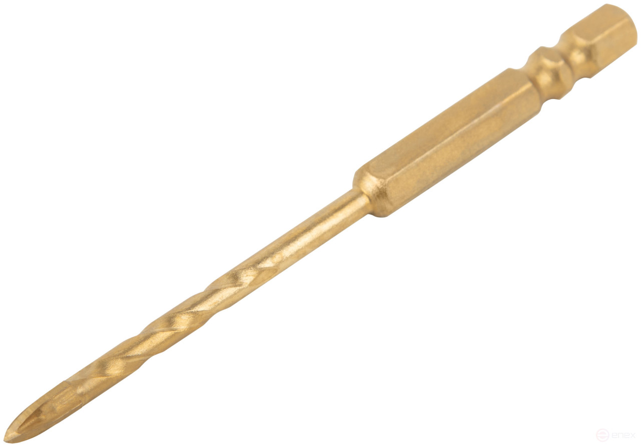 Сверло универсальное, 4 режущие кромки, титановое покрытие, шестигранный U-хвостовик под биту, 4х90 мм