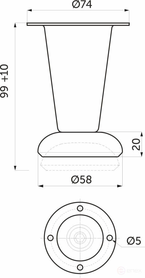 Опора меб. мет. D-780 h100 с регул. хром AKS
