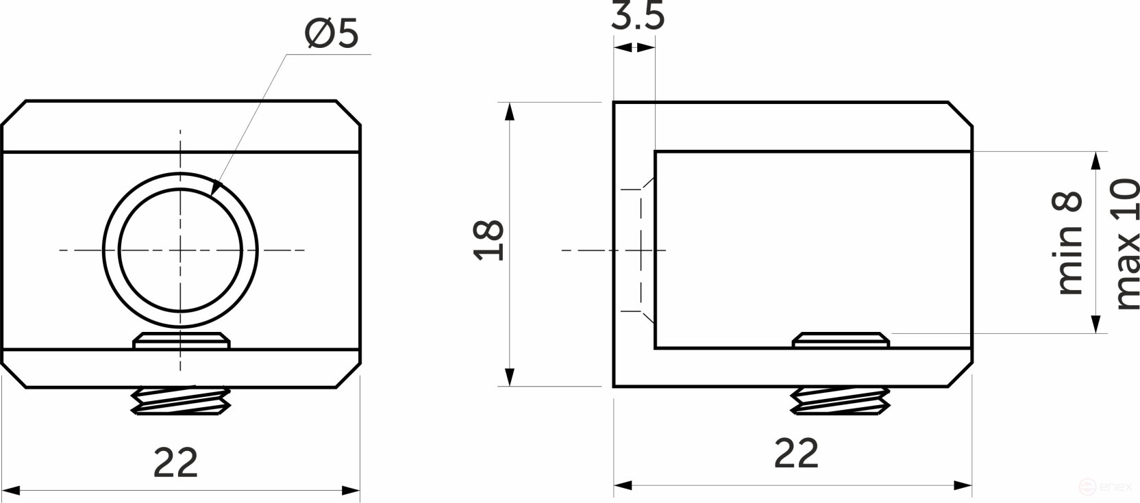 Shelf holder for met glass. AK104 (8-10mm) chrome AKS