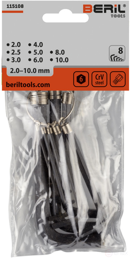 Набор Г-обр. шестигранников 8 пр. (2,0-10,0мм)(на кольце) BERIL