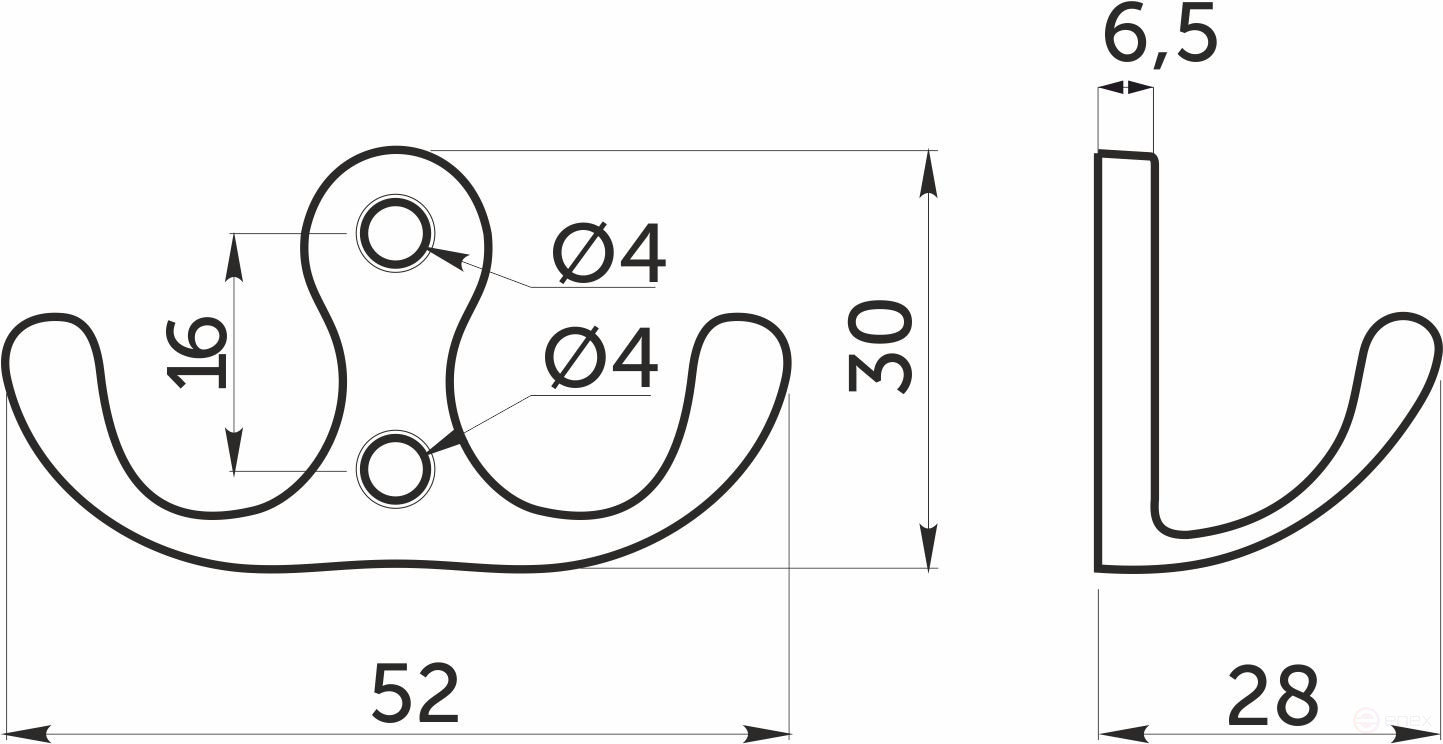 Крючок меб. двухрожковый мет. WP19 хром AKS