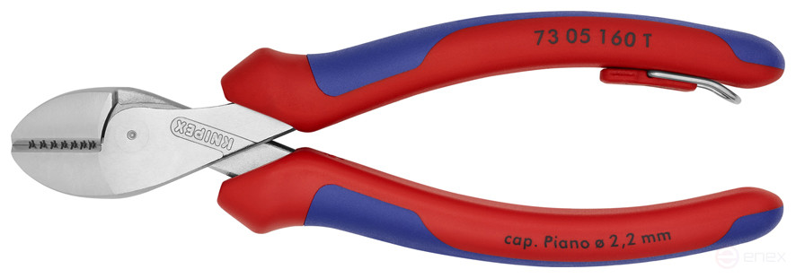 KNIPEX X-Cut® бокорезы, рез: провол. мягк. Ø 4.8 мм, ср. Ø 3.8 мм, тв. Ø 2.7 мм, роял. струна Ø 2.2 мм, L-160 мм, хром, 2-к ручки, страх. крепл.