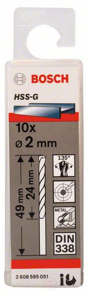Свёрла по металлу HSS-G, DIN 338 2 x 24 x 49 mm, 2608595051
