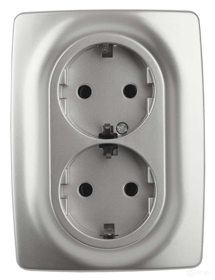 Розетка ЭРА Серия 12 12-2106-03 двойная с заземлением 2X2P+E Schuko 16A-250В IP20 алюминий