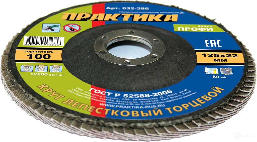 PRAKTIKA petal grinding wheel 125 x 22 mm P100 (1 pc.) Profi series (032-386)
