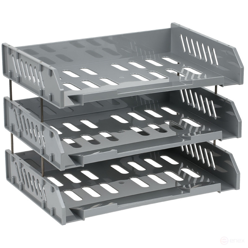 Paper tray horizontal STAMM "City", set of 3 pcs., on the met. rods, wide loading, grey