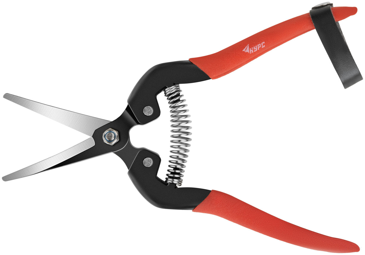 Секатор садовый, режущие кромки внахлест, изогнутые лезвия, ПВХ накладки на ручки 190 мм