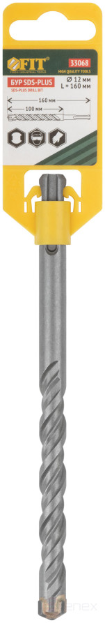 Бур по бетону SDS-PLUS, Профи, крестообразная вставка, двойная спираль, 12 х 160 мм