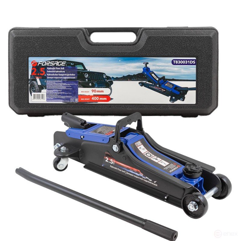 Домкрат подкатной гидравлический 2.5т (h min-90 мм, h ma- 400 мм) в кейсе