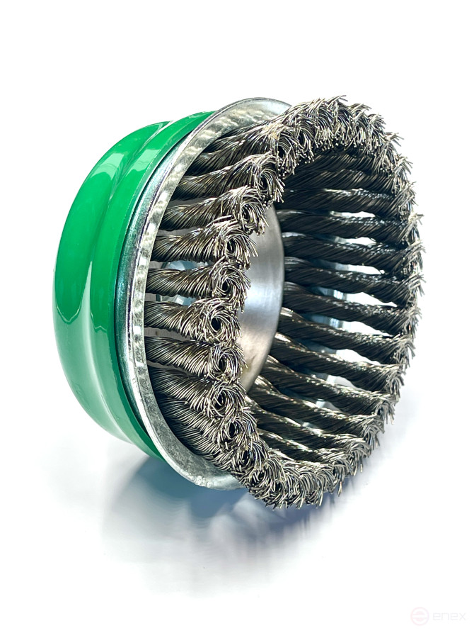 Cup harness brush with a limiting ring, D80 mm, 20 bundles, stainless steel straight wire ROH 0.50 mm, M14 fit