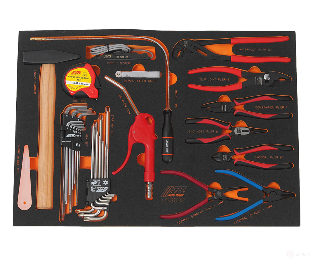 A 32-piece set of locksmith and assembly tools in the JTC base