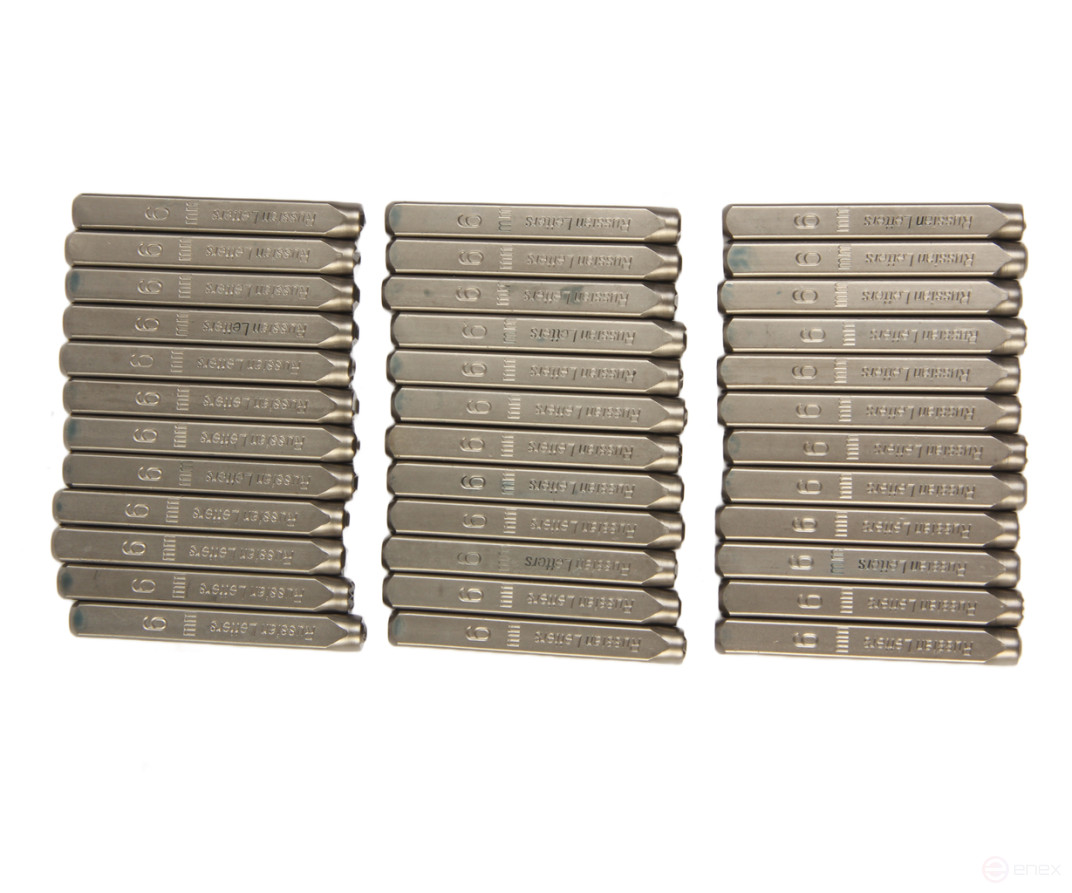 The stamps are letter Cyrillic letters of 6mm (HRC 60+-2 degrees. DIN 1451) JTC