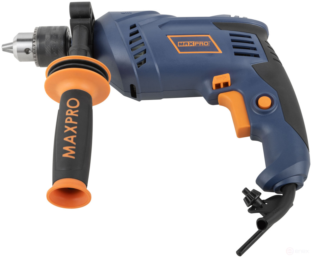 MAX-PRO Дрель ударная 710 Вт; 0-3000 об/мин; ключевой патрон 1,5-13 мм; 2 кг; антивибрационная ручка; резиновые вставки; кор.