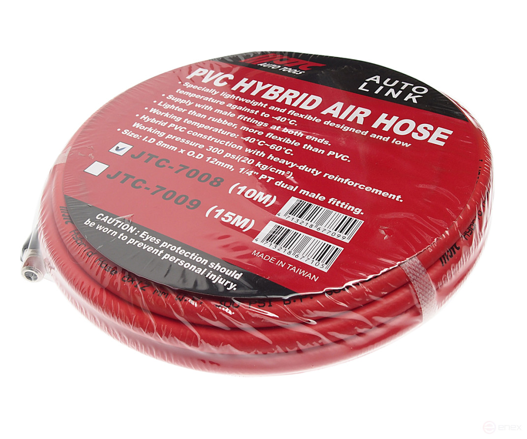 Pneumatic hose 8x12mm L=10m 1/4" PVC JTC fitting
