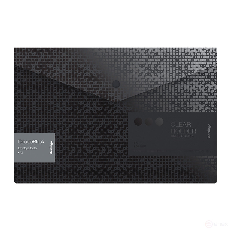 Папка-конверт на кнопке Berlingo "DoubleBlack" А4, 180 мкм, черная, с рисунком