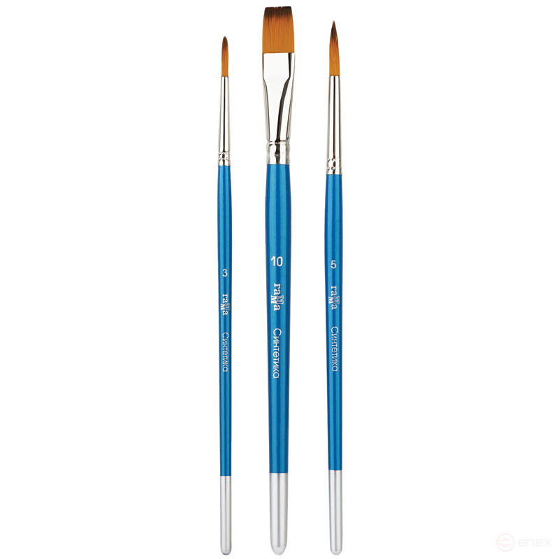 Набор кистей Гамма "Классические" 3шт., синтетика, круглые № 3, 5, плоская № 10, блистер, европодвес