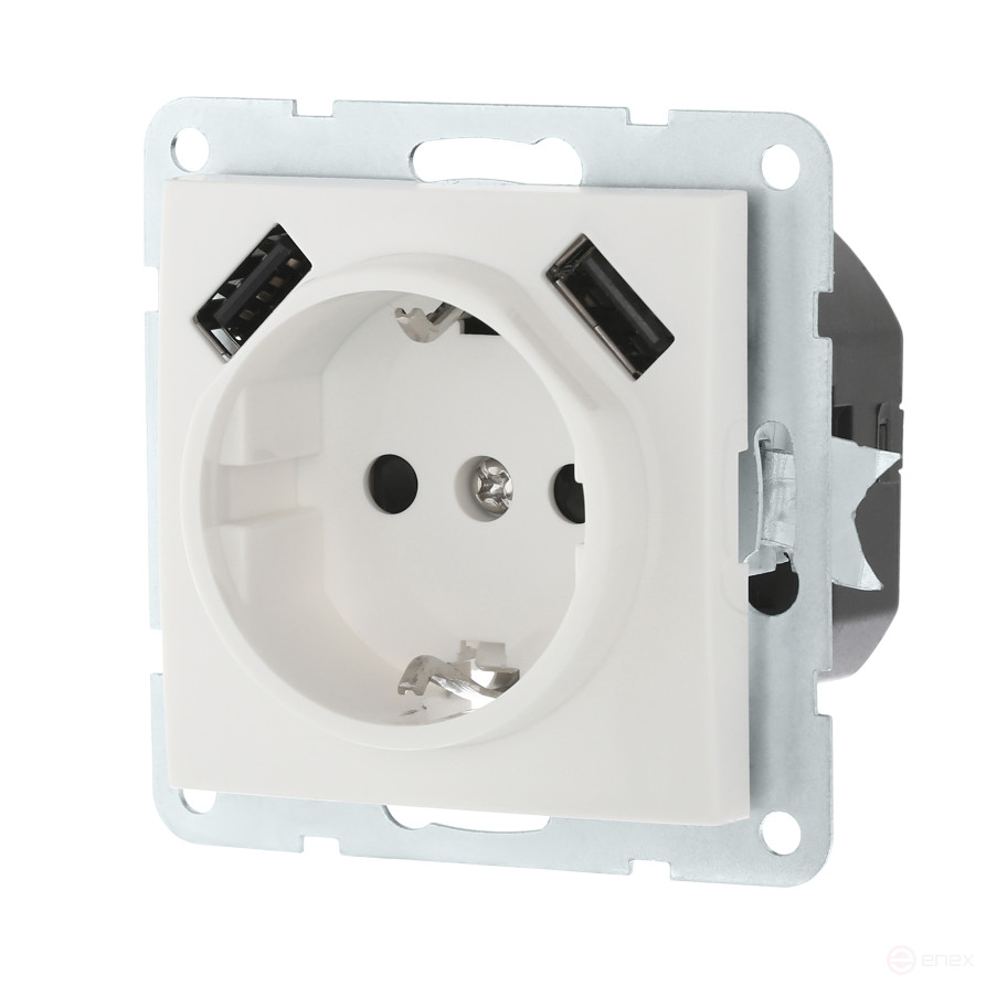 Socket with Z/K + 2xUSB connector, 2A (white) LK60