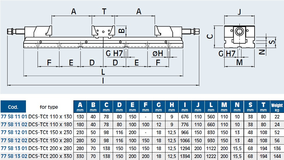 Тиски станочные DCS-TCt 200 x 330