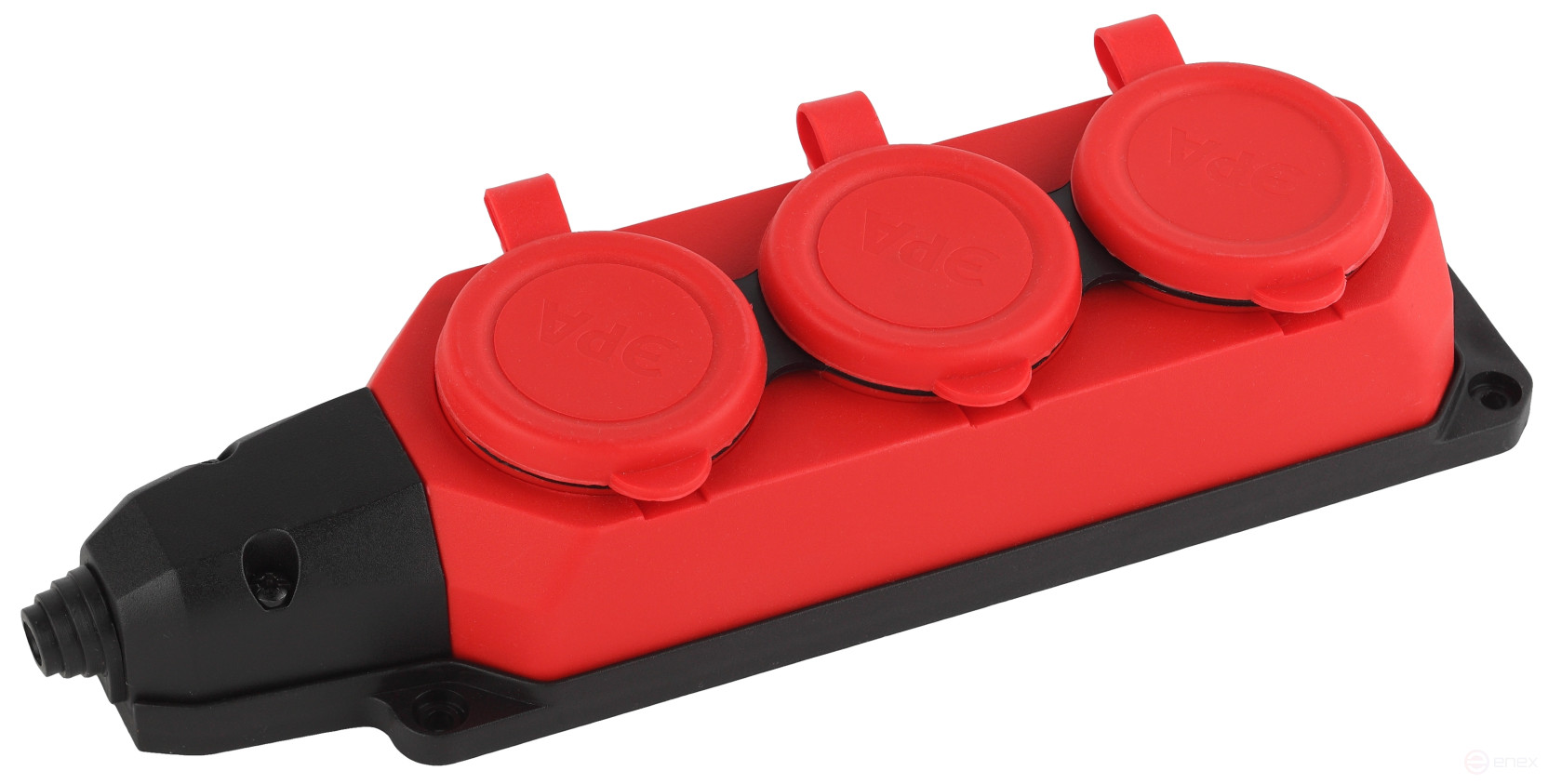 ERA K-3e-RED-IP44 rubber pad with earthing 3 sockets 16A IP44 red