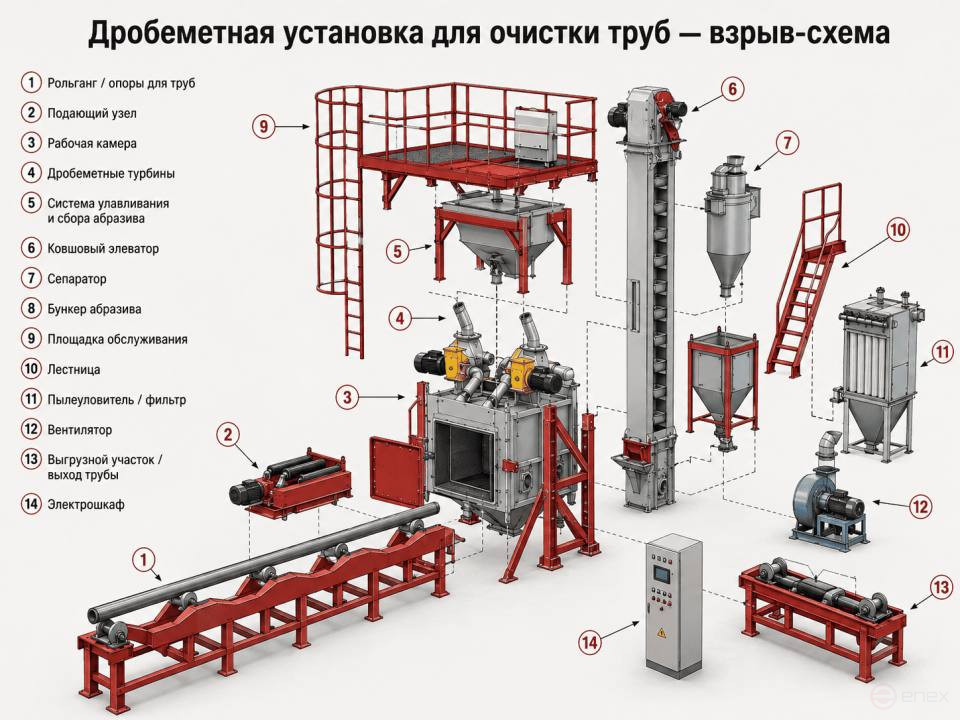 Дробеметная установка для очистки труб модель ДПУ(ПЧ)-426T-2МД