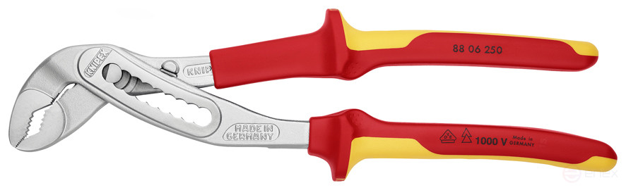 KNIPEX ALLIGATOR® adjustable pliers, VDE, 50 mm (2"), turnkey 46 mm, L-250 mm, chrome, 2-k handles