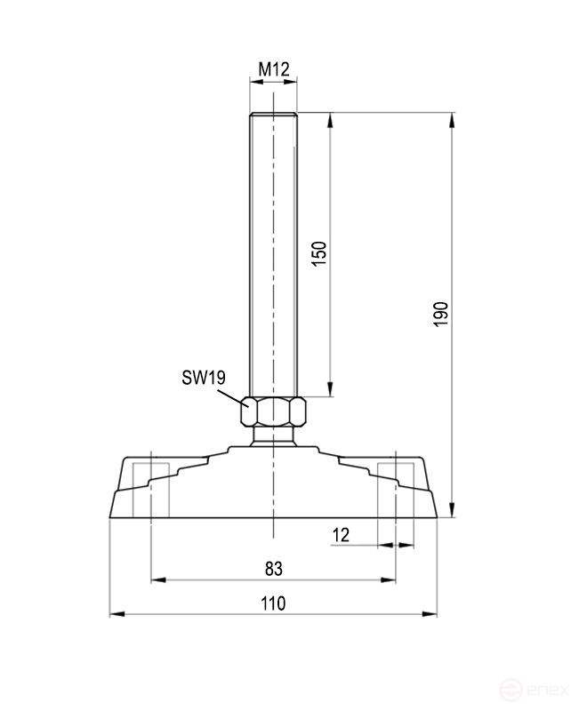 Регулируемая опора M10x45 до 500 кг нерж. сталь Алтервиа A00021.1206010045