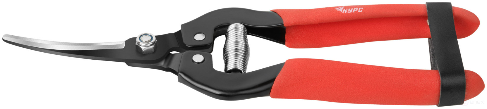 Garden pruner, overlapping cutting edges, curved blades, PVC pads on handles 190 mm