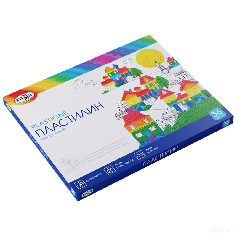 Plasticine Gamma "Classic", 36 colors, 720g, with stack, cardboard. packaging