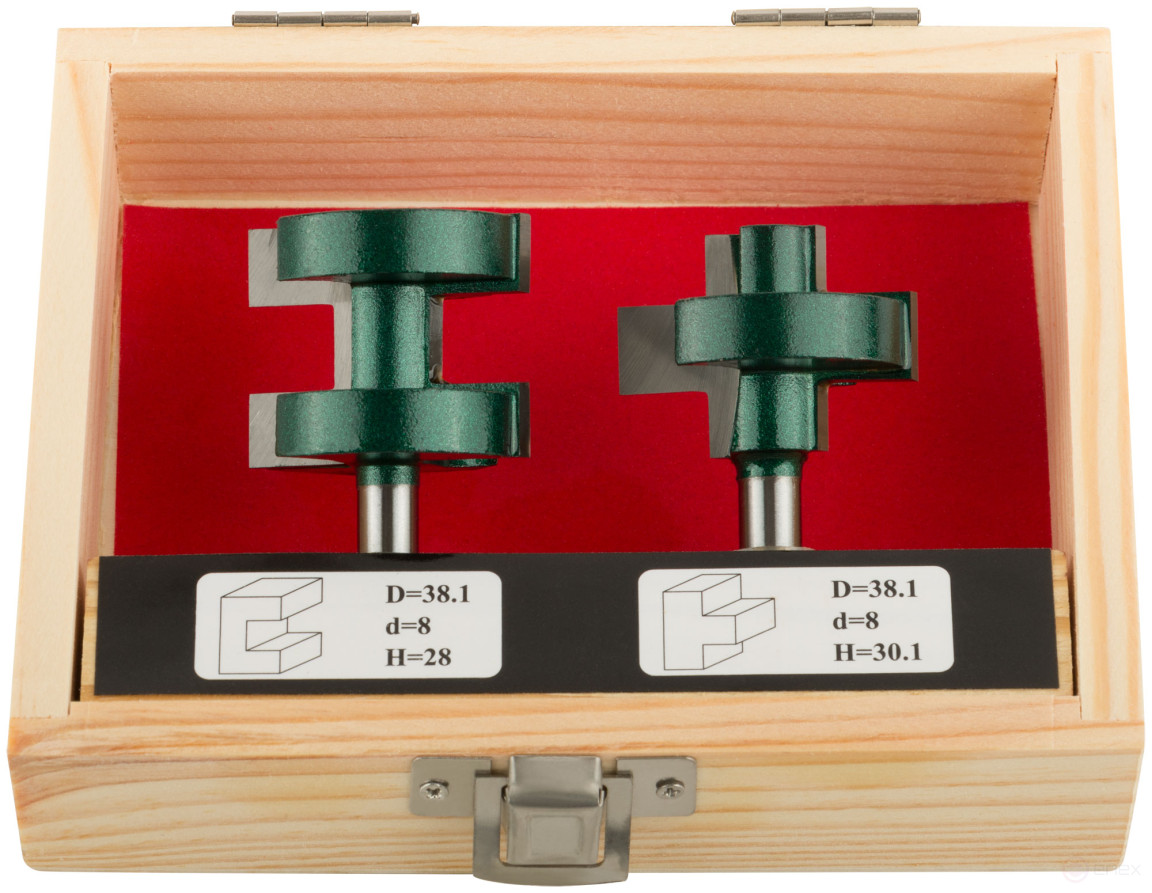 Groove-stud wood cutters, set of 2 pcs., wooden box, DxH=38,1x28/30.1 mm