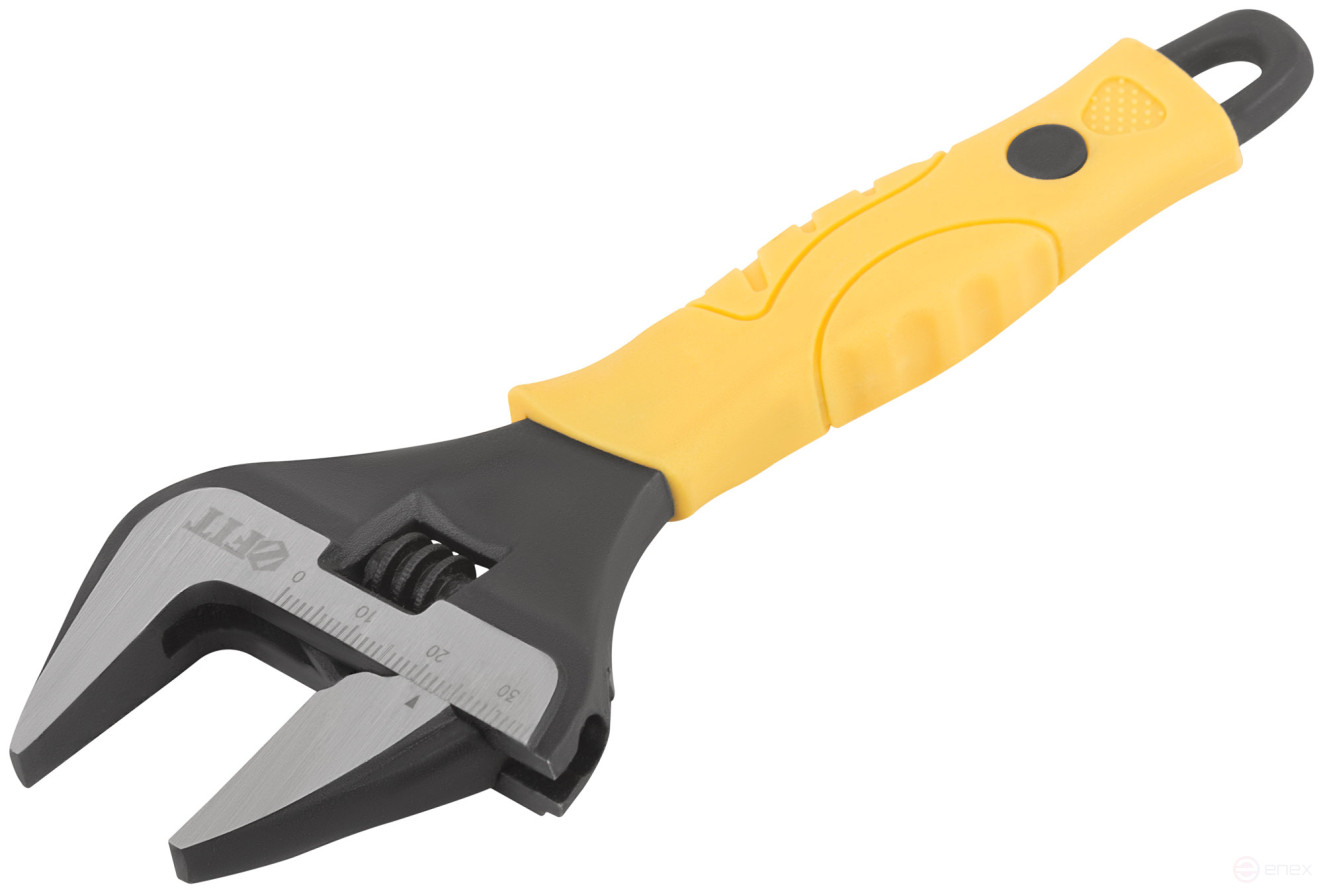 Adjustable key "Etalon", CrV, narrow jaws, scale, extra magnification.gripper, rubberized.handle 150mm (34mm)