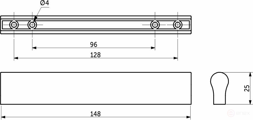 The handle is meb. the bracket is plastic. S-24 96/128 metallic without self-tapping screws