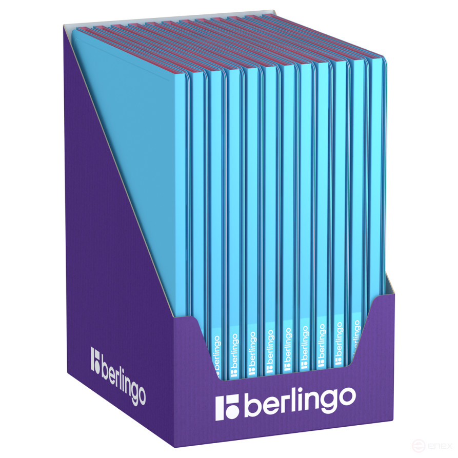 Folder with 10 Berlingo "Haze" inserts, 9 mm, 600 microns, with inner pocket, blue, soft touch