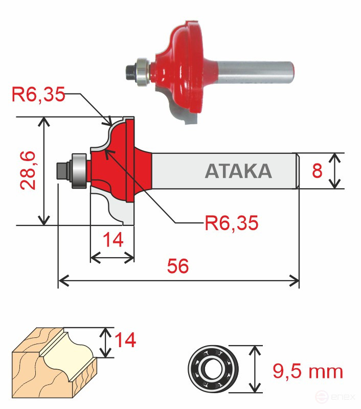 Фреза Атака кромочная калевочная D28.6/ф8/H14