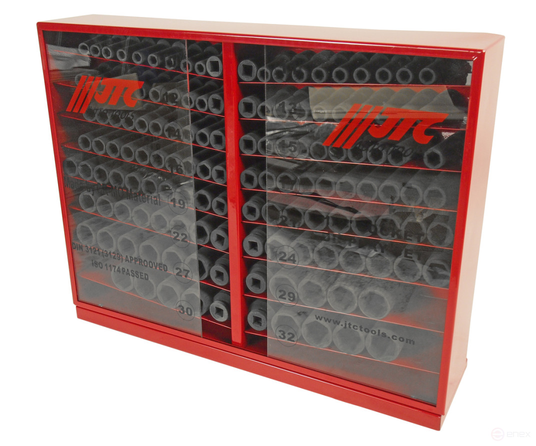 Набор головок торцевых 1/2" 6-ти гранных 10-32мм ударных 137 предметов в металлическом шкафу JTC