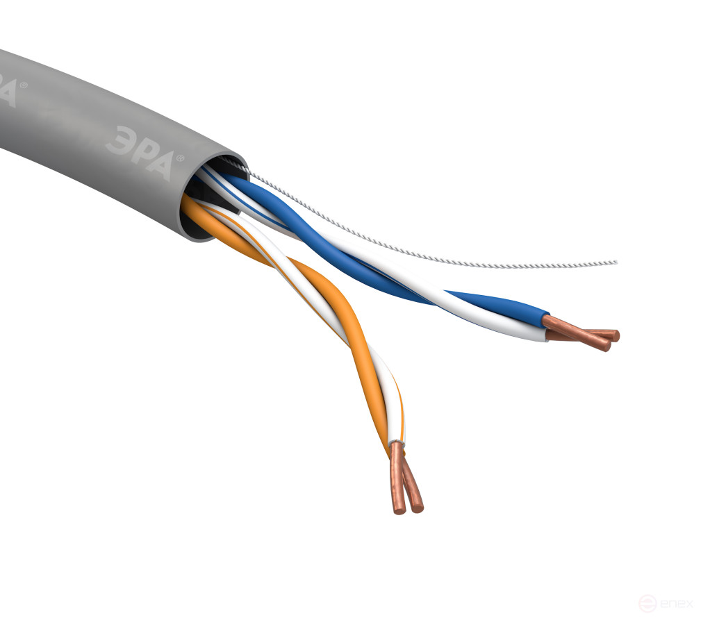 UL-2-PVC-A Кабель витая пара ЭРА SIMPLE U/UTP 2x2x24 AWG Cat5e CCA PVC 305м