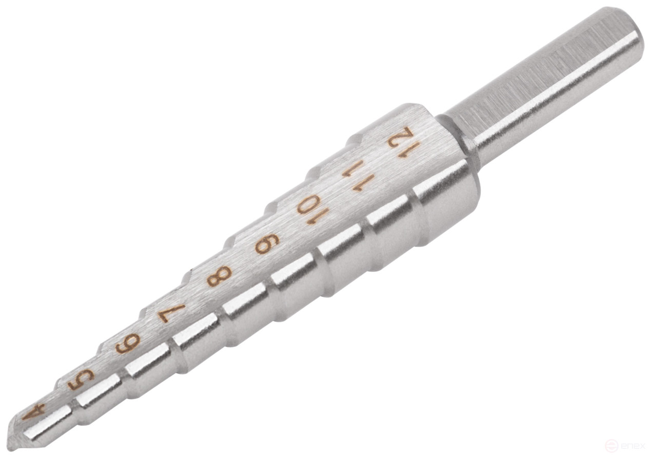 HSS step drill for metal, 9 steps, 4-12 mm