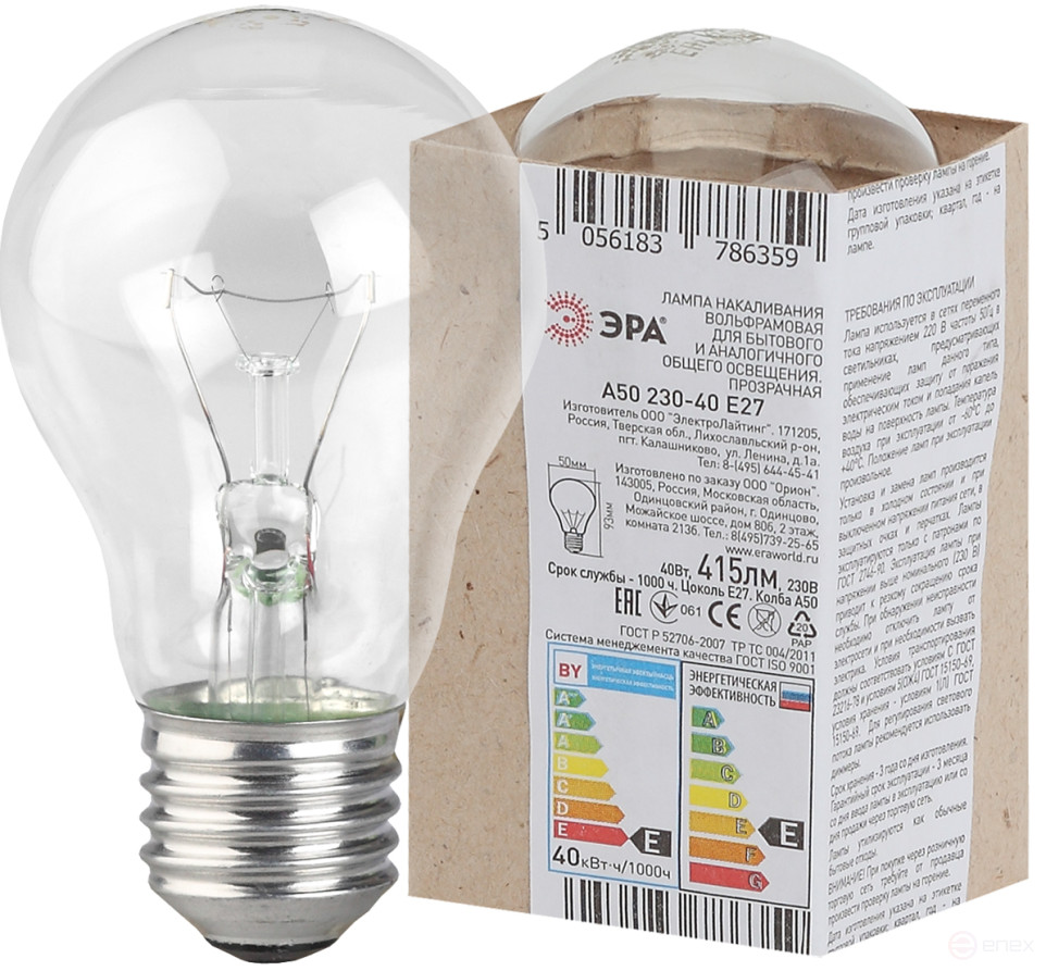 B230-40-6 ERA A50 40W E27 / E27 230V bulb transparent in corrugation