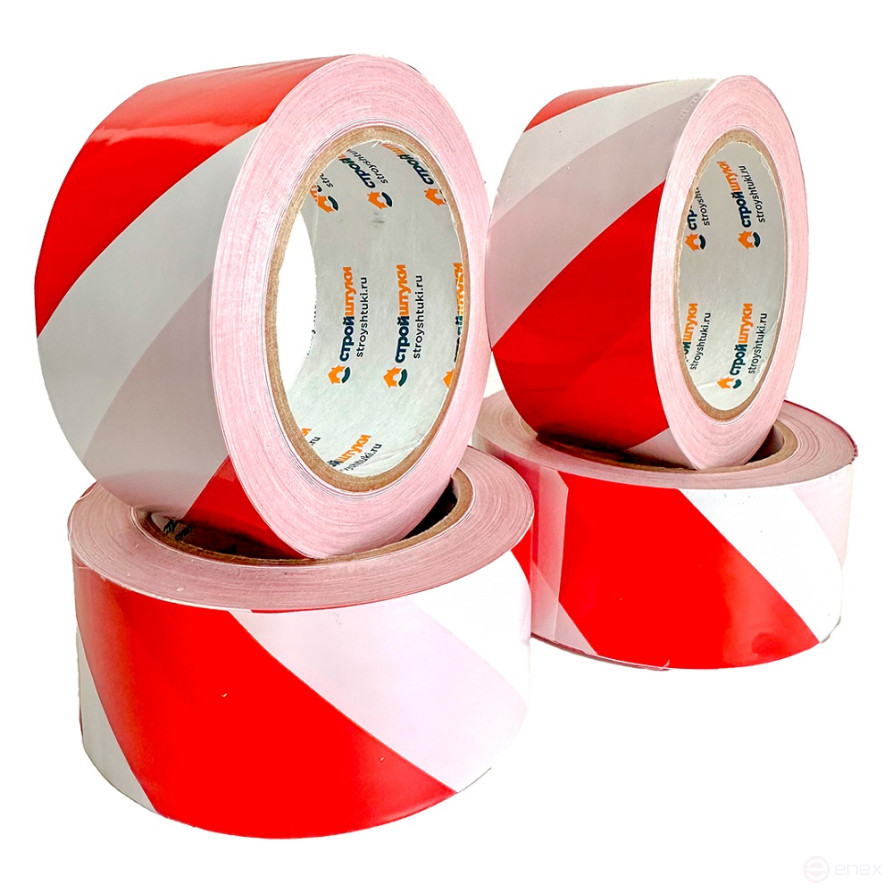 Лента 50 мм х 150 м для ограждения бело-красная Стройштуки